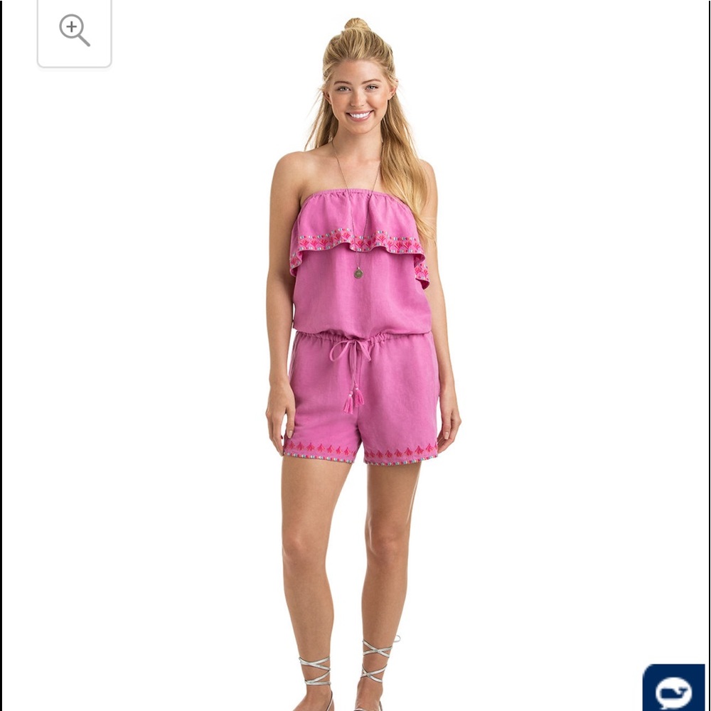 Strapless ruffle embroidered romper!!